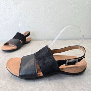 Vionic Comfort Sandals Leather Black Slingback Open Toe Walking Minimalist 7.5